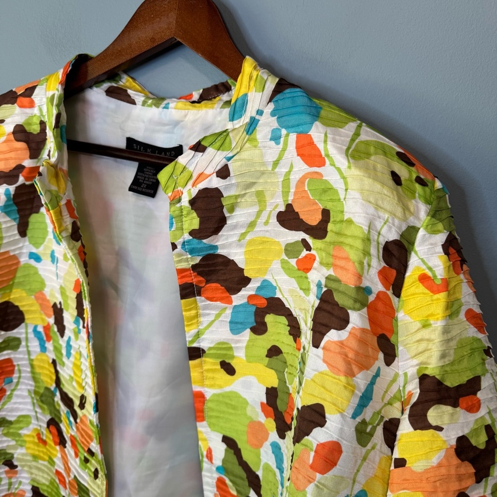 Silk Land Abstract Floral Open Jacket. 100% Silk. 3/4 Length Sleeve. Women’s 2X - Picture 3 of 10